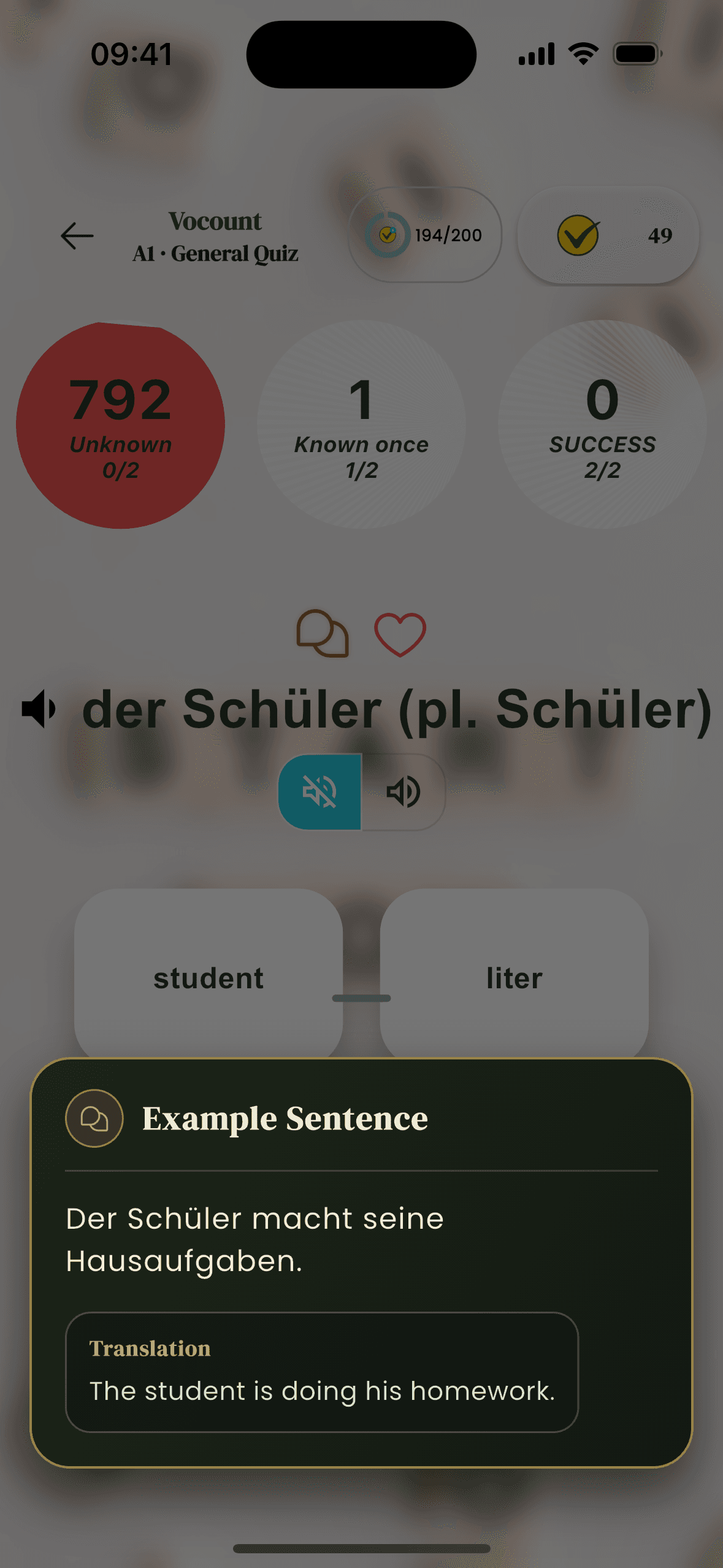 Vocount mastery flow with red yellow and green status states. This screen represents both iOS and Android apps.